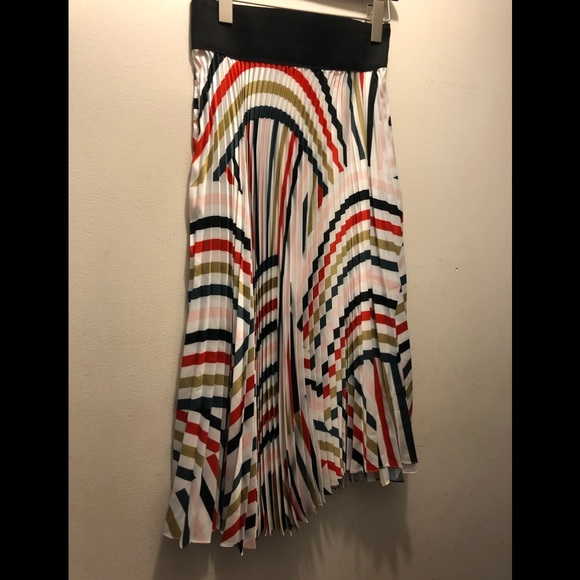 MILLY Pleated Striped Midi Skirt - Picture 2 of 5